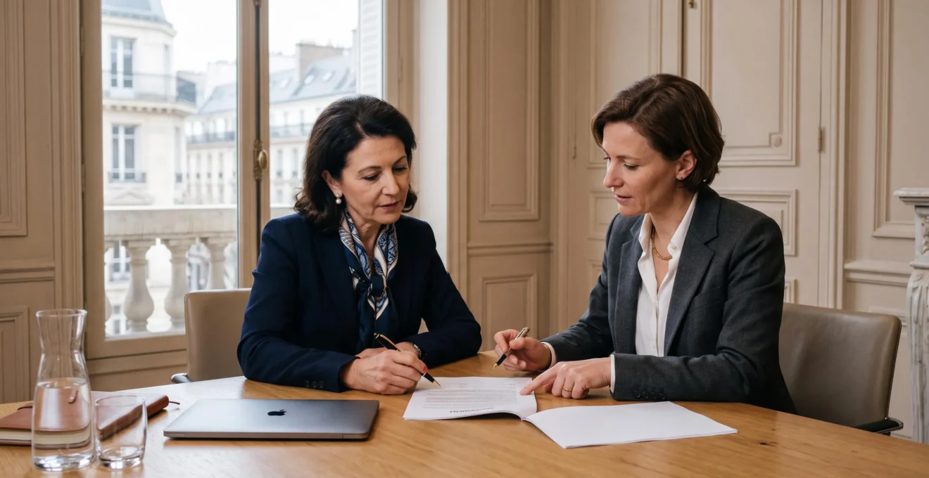 Un directeur financier et un juriste examinent un contrat de mise en place de cash pooling.